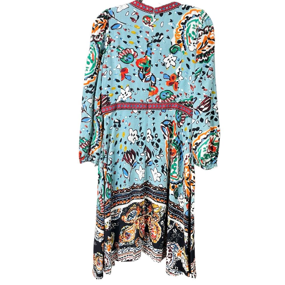 Akemi+ Kin Anthropologie Blue Fit & Flare Boho Beaded V-Neck Dress Womens SZ 8 - Picture 4 of 16